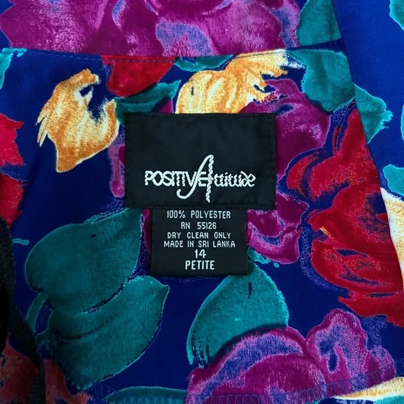 Vintage 90's Positive Attitude Women's Vibrant Floral Faux Wrap Dress Size 14P - Picture 10 of 11
